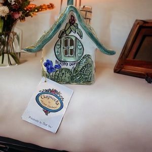 Y2K Blue Sky Clayworks By Heather Goldminc Cottage with Flowers . NWT AUTHENTIC